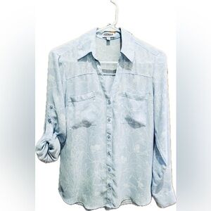 Express Light Blue Floral Portofino Shirt S